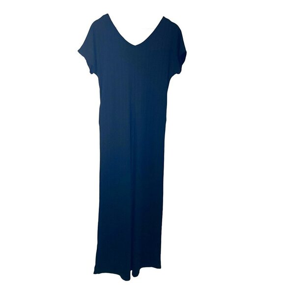 BomBom Ribbed Wide Leg Jumpsuit in Black Sz S Modern Flowy Neutral - Picture 4 of 10